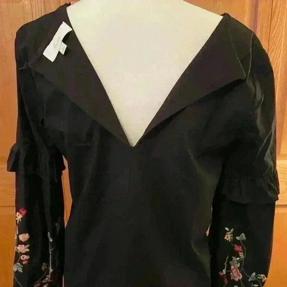 Braeve Black Embroidered Boho Floral Ruffle Split Neck Dress Womens Size Medium - Picture 7 of 13